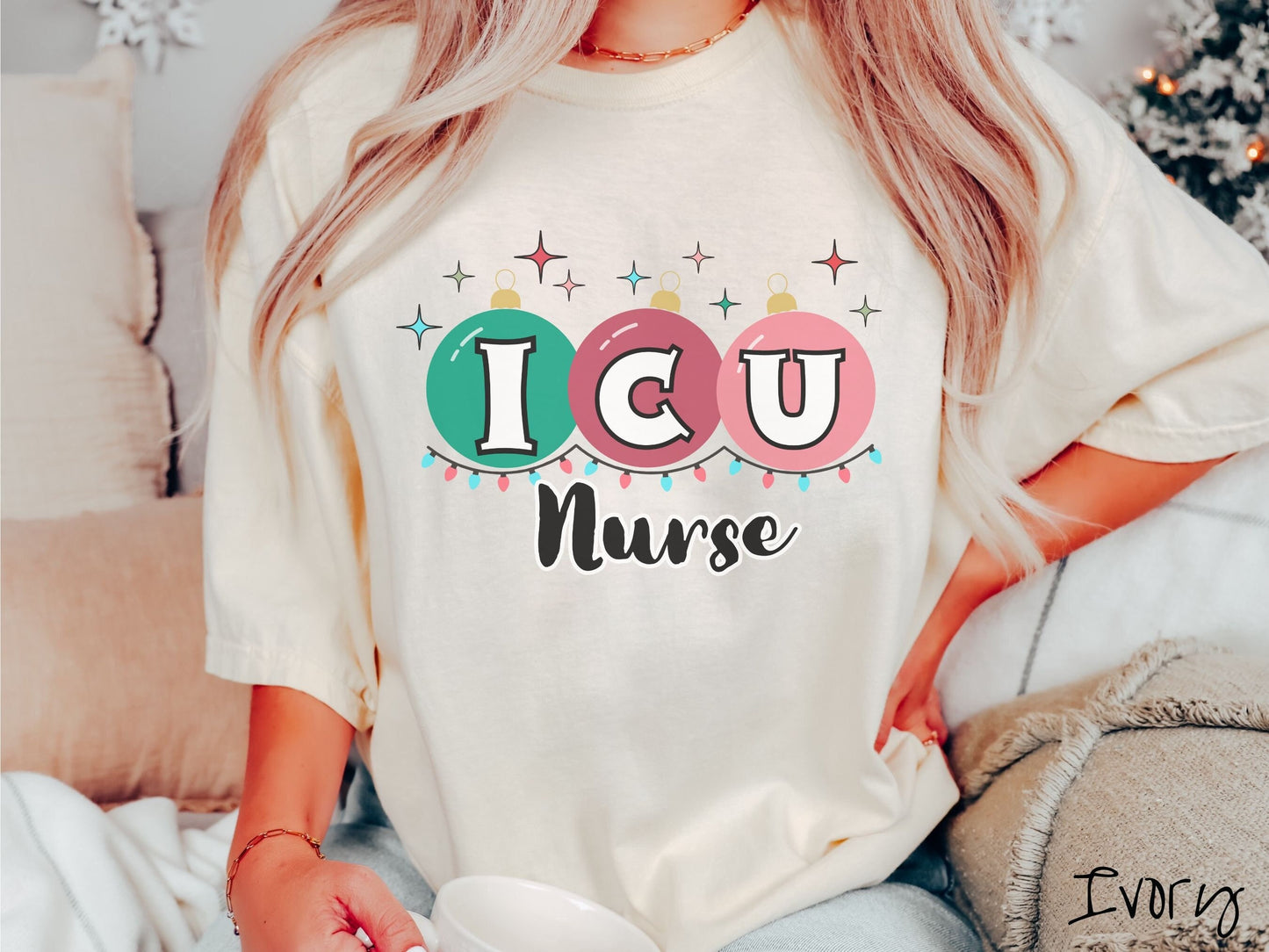 Comfort Colors Shirt, ICU Nurse Christmas Shirt, Nurse Festive Shirt, Intensive Care Nurse Tee, Holiday icu nurse tee, ICU Nurse Gift