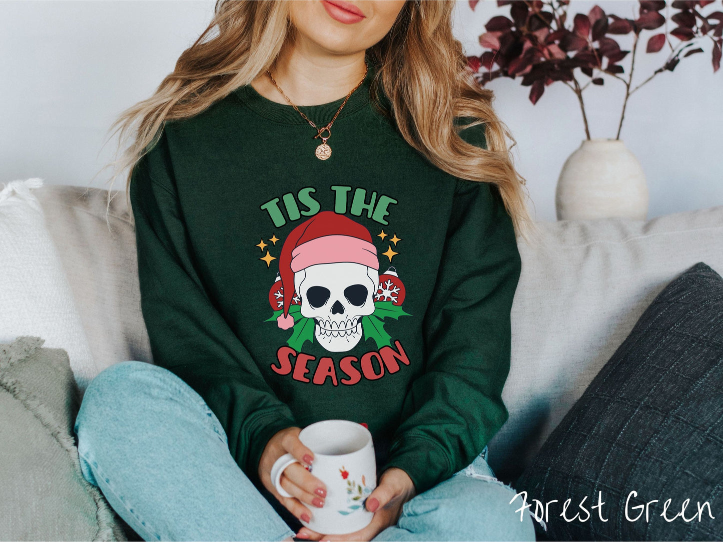 Tis The Season Skeleton Christmas Sweatshirt, Merry Skeleton Shirt, Skeletons in Santa Hats, Creepy Holiday, Cozy Sweater, Creepy Gift