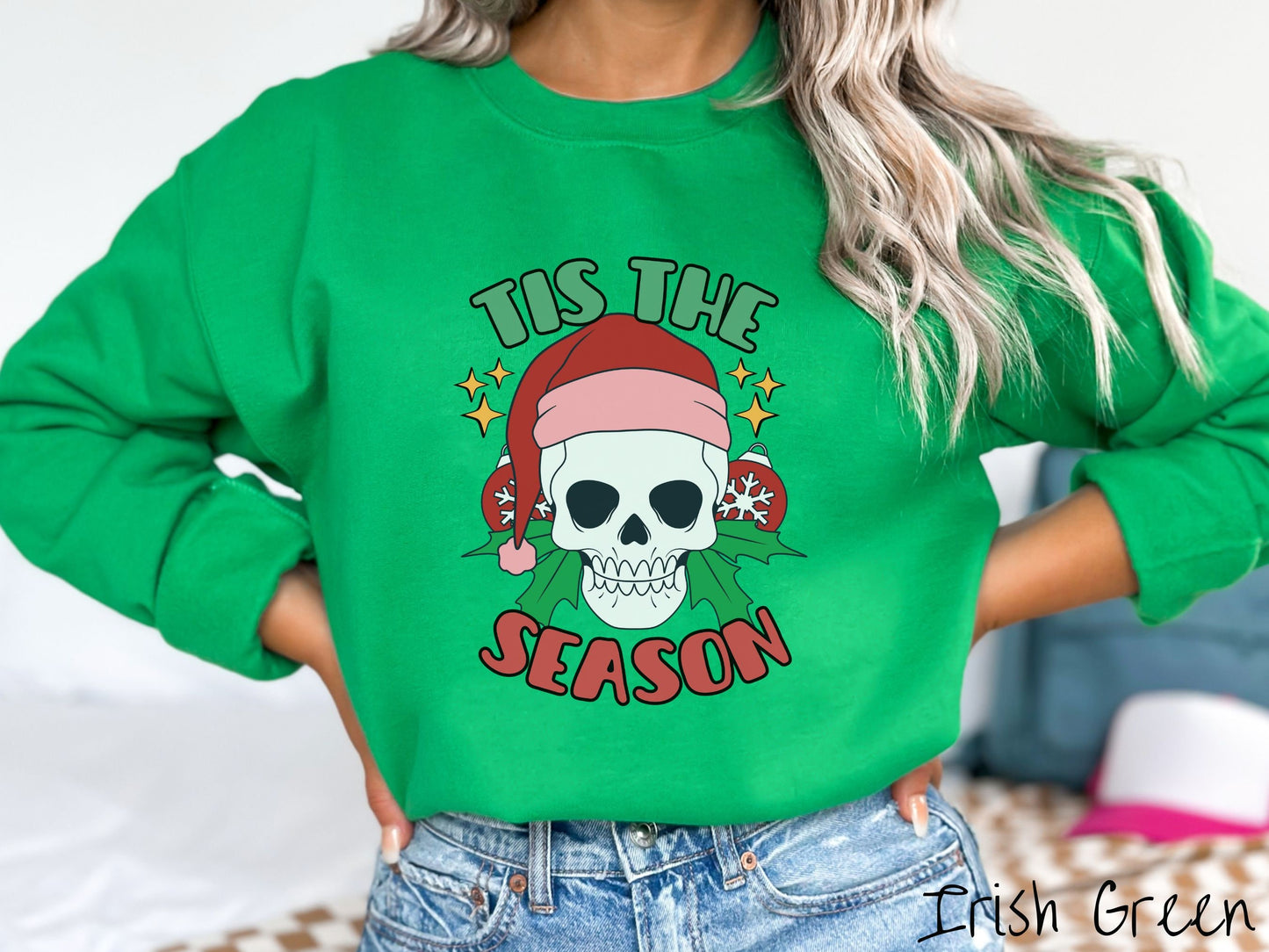 Tis The Season Skeleton Christmas Sweatshirt, Merry Skeleton Shirt, Skeletons in Santa Hats, Creepy Holiday, Cozy Sweater, Creepy Gift