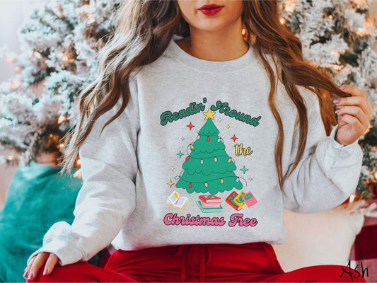 Reading Around The Christmas Tree Sweatshirt, Bookish Christmas Shirt, Gift for Readers, Book Lover Gift, Holiday Book Sweater, Cozy Shirt