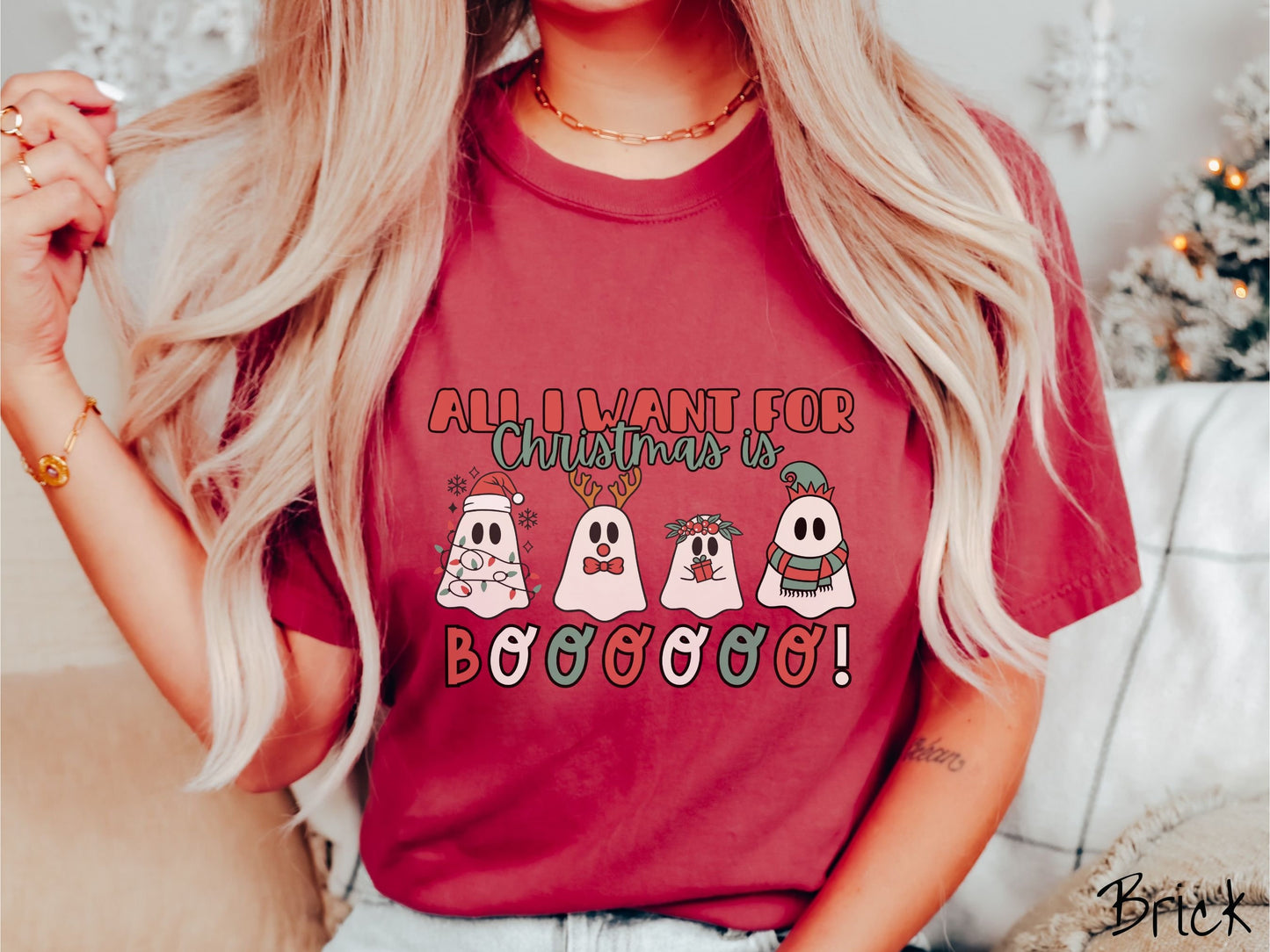 Comfort Colors Shirt, All I Want for Christmas is Boo, Christmas Ghosts, Festive Ghosts, Creepy Holiday Shirt, Spooky and Merry