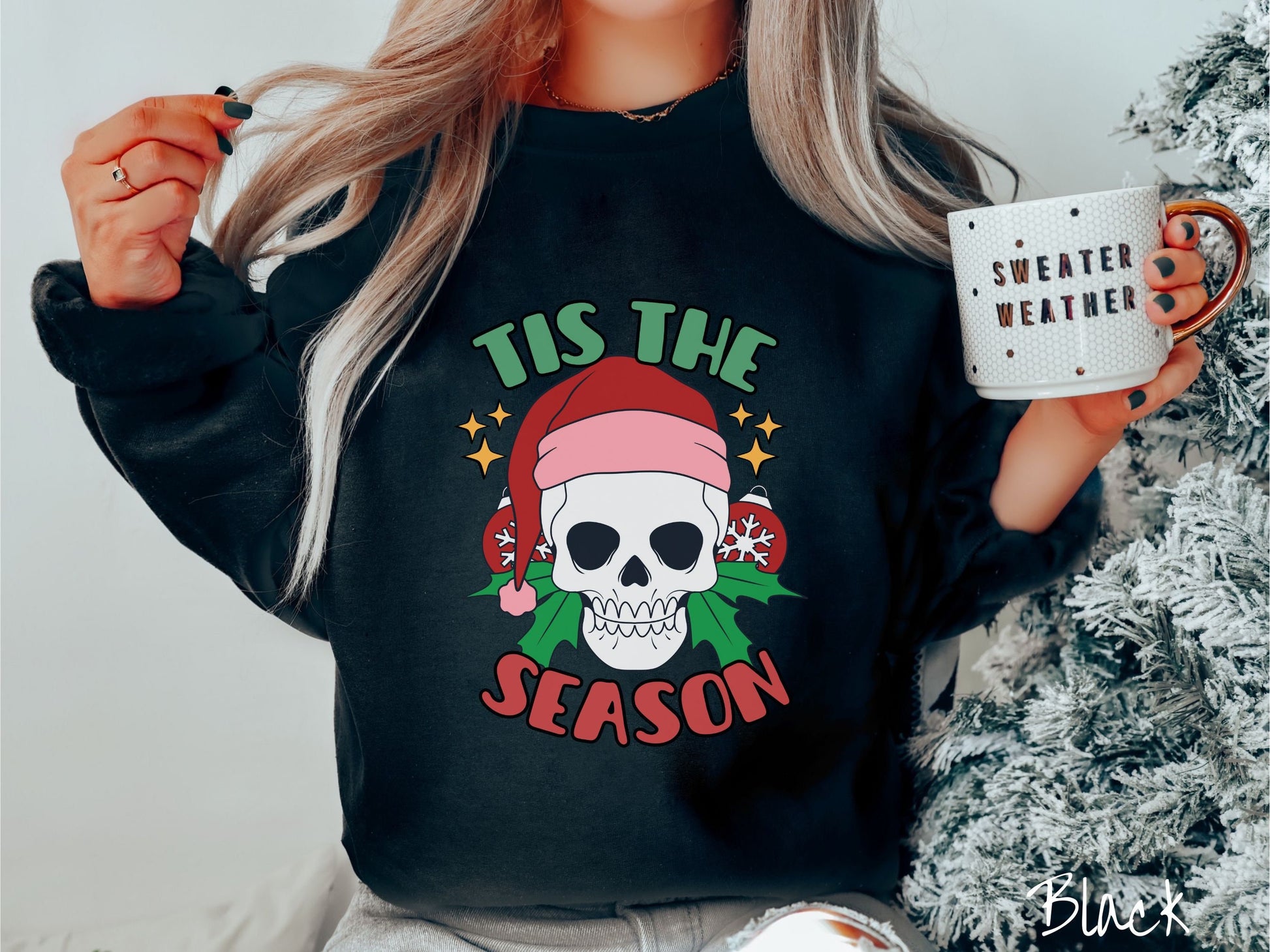 Tis The Season Skeleton Christmas Sweatshirt, Merry Skeleton Shirt, Skeletons in Santa Hats, Creepy Holiday, Cozy Sweater, Creepy Gift