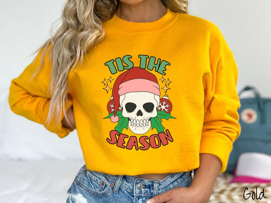 Tis The Season Skeleton Christmas Sweatshirt, Merry Skeleton Shirt, Skeletons in Santa Hats, Creepy Holiday, Cozy Sweater, Creepy Gift