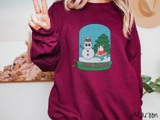 Merry Bookmas Christmas Sweatshirt, Snowman Shirt, Holiday Bookish Shirt, Christmas Coffee Tee, Cozy Sweatshirt, Christmas Books