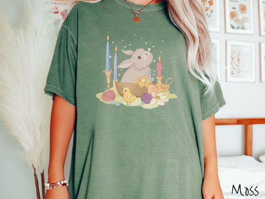 The Pastel Easter Bunny and Chick Comfort Colors Shirt, Gift this to your Cozy Candle Crew!