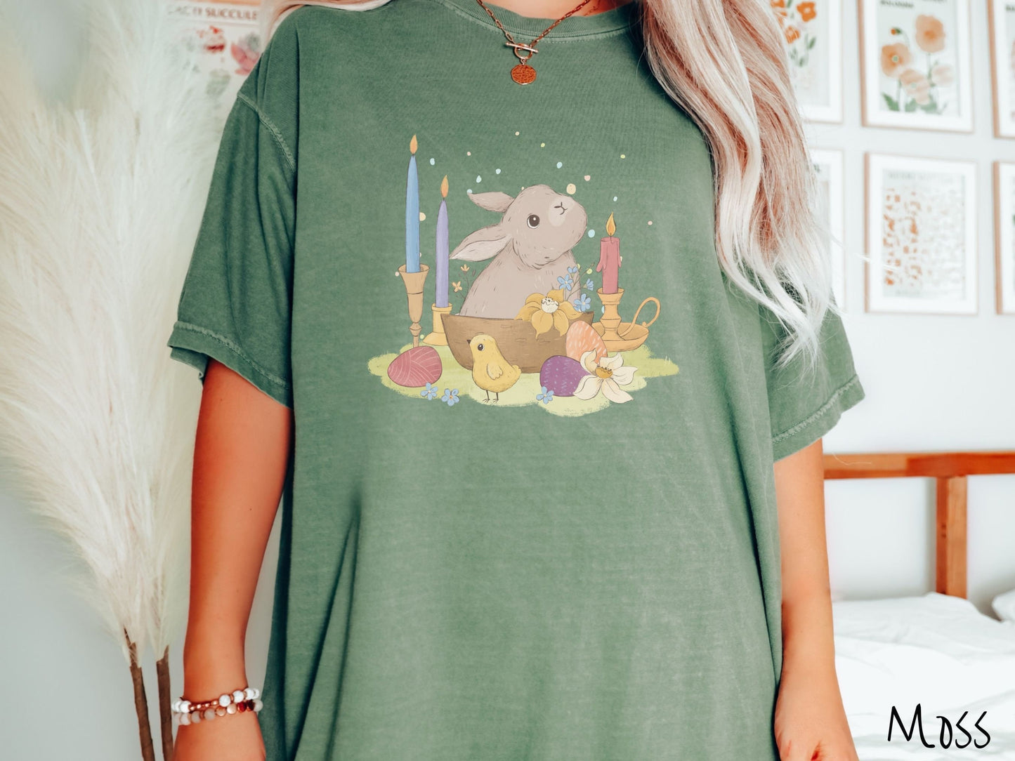 The Pastel Easter Bunny and Chick Comfort Colors Shirt, Gift this to your Cozy Candle Crew!