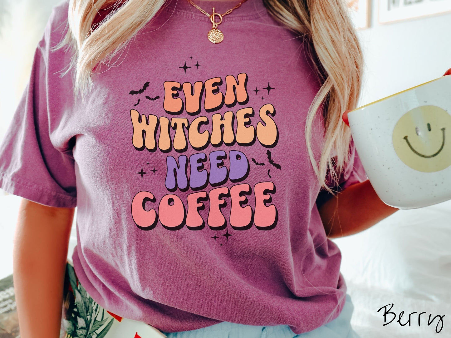 The Even Witches Need Coffee Comfort Colors Shirt, Gift This Halloween Coffee Ghostly Tee to Your Caffeinated Friends!