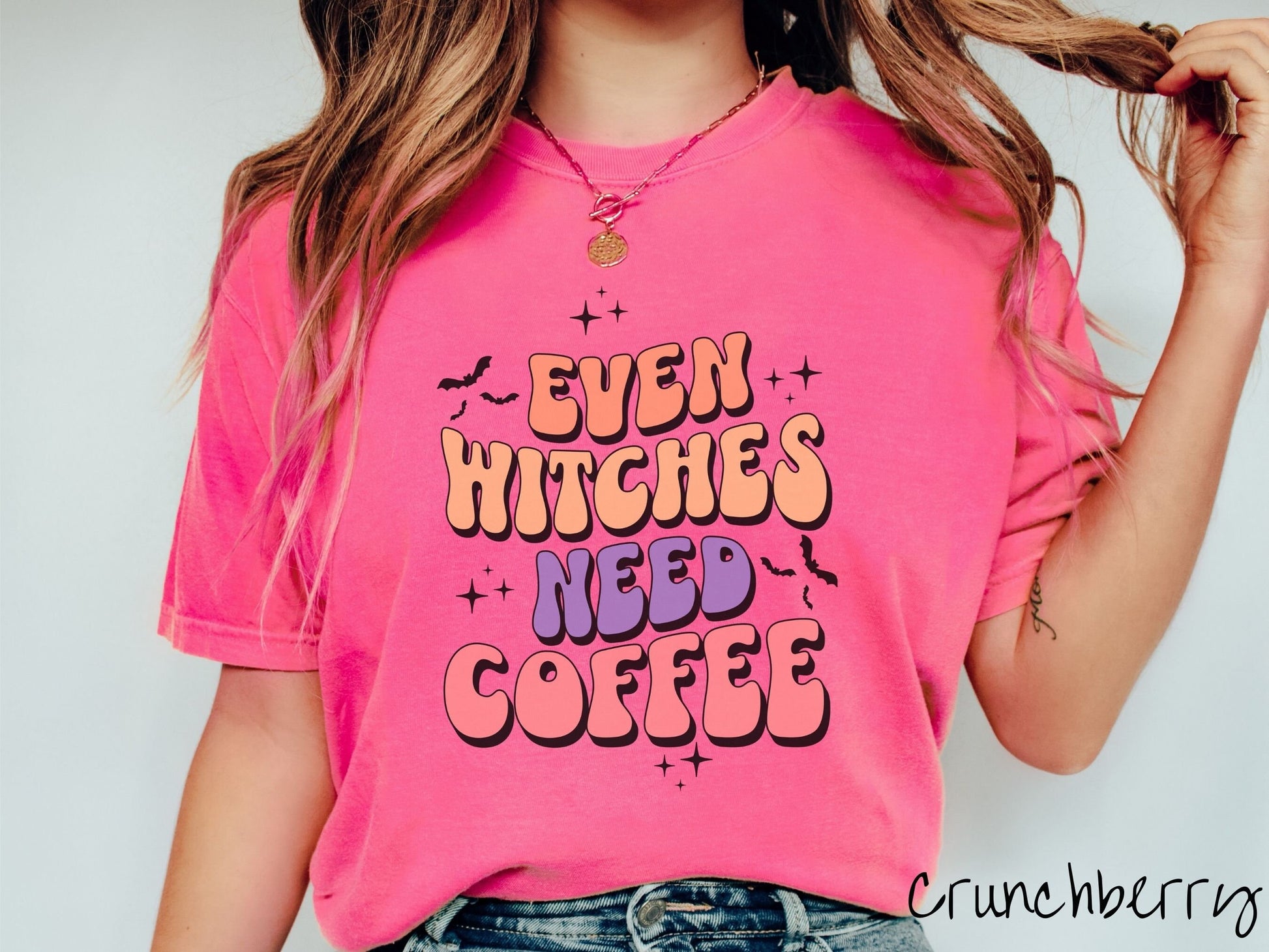 The Even Witches Need Coffee Comfort Colors Shirt, Gift This Halloween Coffee Ghostly Tee to Your Caffeinated Friends!