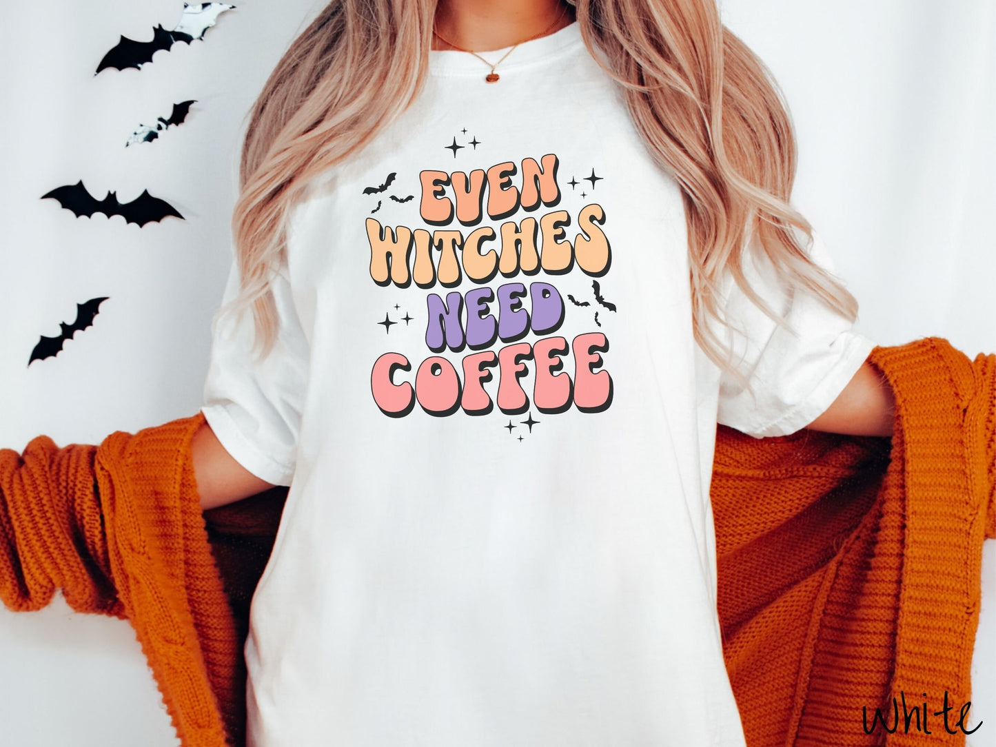 The Even Witches Need Coffee Comfort Colors Shirt, Gift This Halloween Coffee Ghostly Tee to Your Caffeinated Friends!