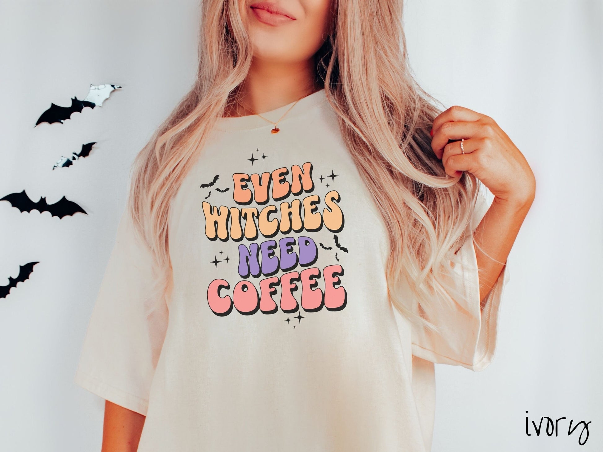 The Even Witches Need Coffee Comfort Colors Shirt, Gift This Halloween Coffee Ghostly Tee to Your Caffeinated Friends!