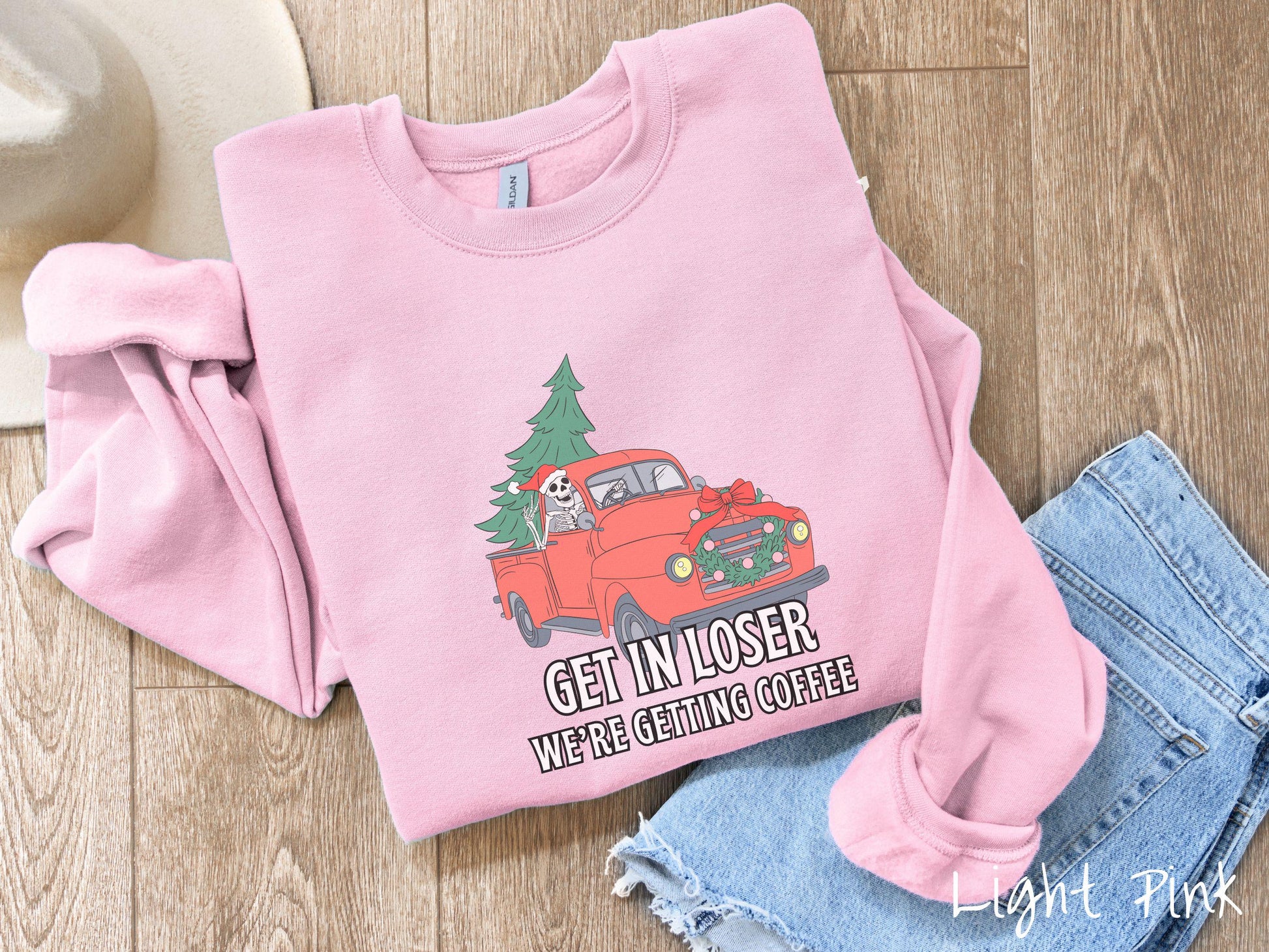 Skeleton Driving Christmas Truck Sweatshirt, Festive Skeleton, Skeleton In Santa Hat, Vintage Christmas Shirt, Tree on Car Shirt
