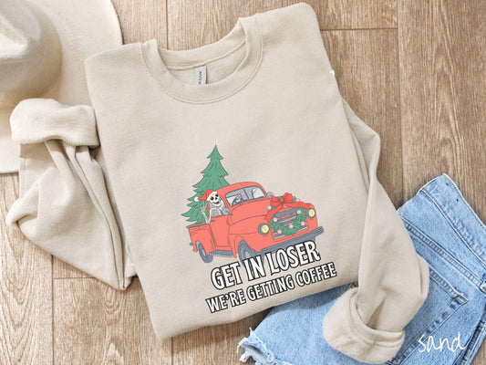 Skeleton Driving Christmas Truck Sweatshirt, Festive Skeleton, Skeleton In Santa Hat, Vintage Christmas Shirt, Tree on Car Shirt