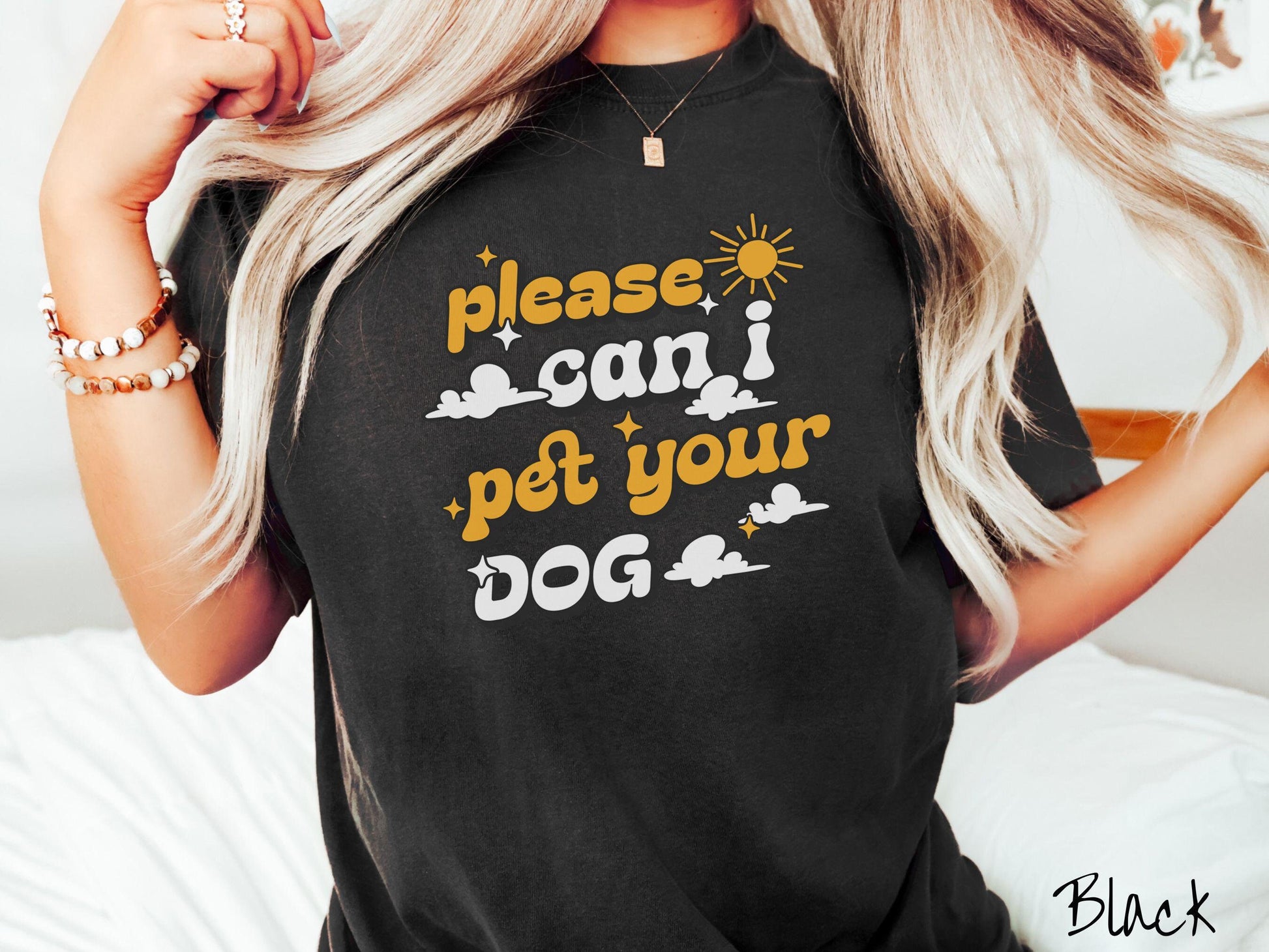 A vintage Comfort Colors t-shirt perfect for dog lovers who just can’t resist asking, “Please, can I pet your dog?” Featuring this fun phrase in orange and white font, this sweatshirt is a must-have for anyone who loves petting every pup they see.