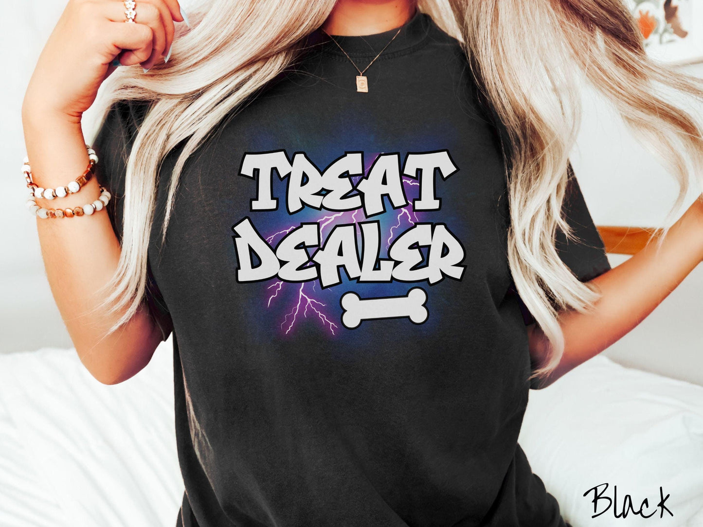A vintage Comfort Colors t-shirt for dog lovers who always have treats on hand! Featuring the playful text Treat Dealer in graffiti-style white font, this design makes a fun statement for pet parents, dog trainers, and anyone who spoils their pup.