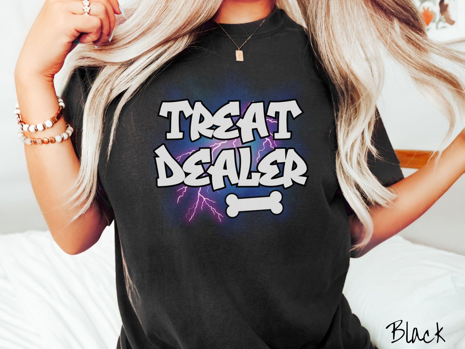 A vintage Comfort Colors t-shirt for dog lovers who always have treats on hand! Featuring the playful text Treat Dealer in graffiti-style white font, this design makes a fun statement for pet parents, dog trainers, and anyone who spoils their pup.