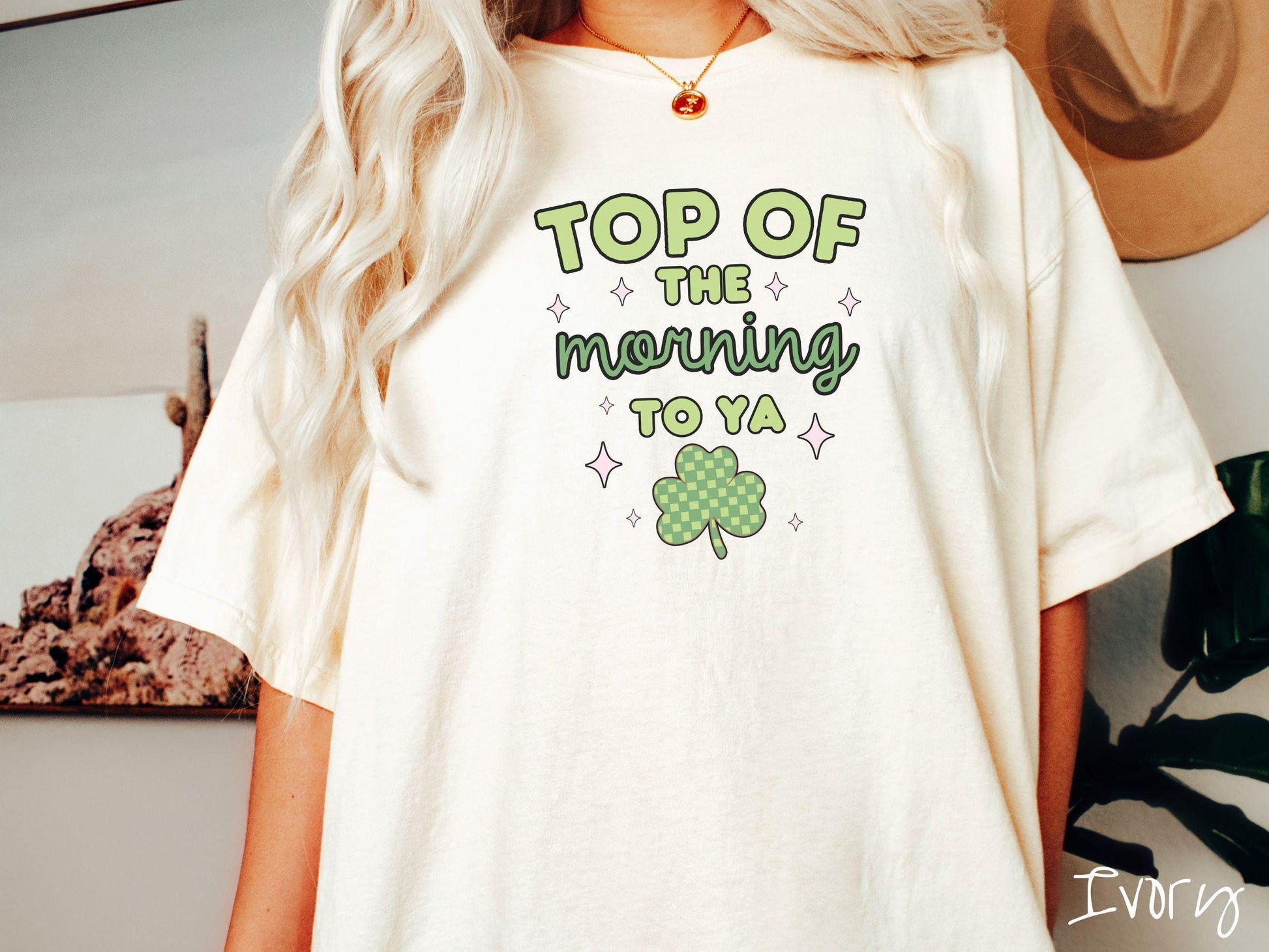 Top of the Morning to Ya Comfort Colors Shirt, St Patty's Day Festive Tee, Shamrock Shirt, Checkered Shamrock, Retro Saint Patrick's Day
