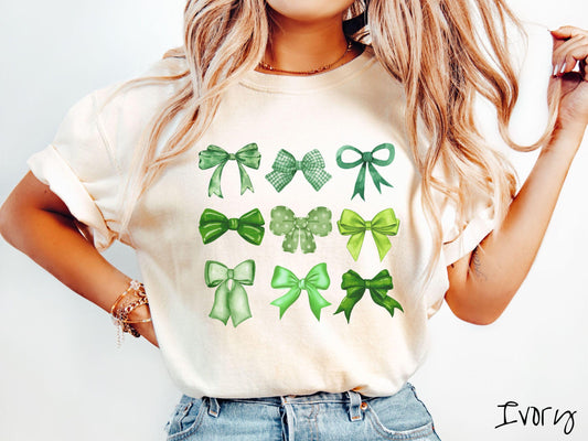 St Patrick's Day Bows Comfort Colors Shirt, Coquette Bow Tee, Spring St Patty's Tshirt, Preppy St Patrick's Day Shirt, Sweet Green Tee