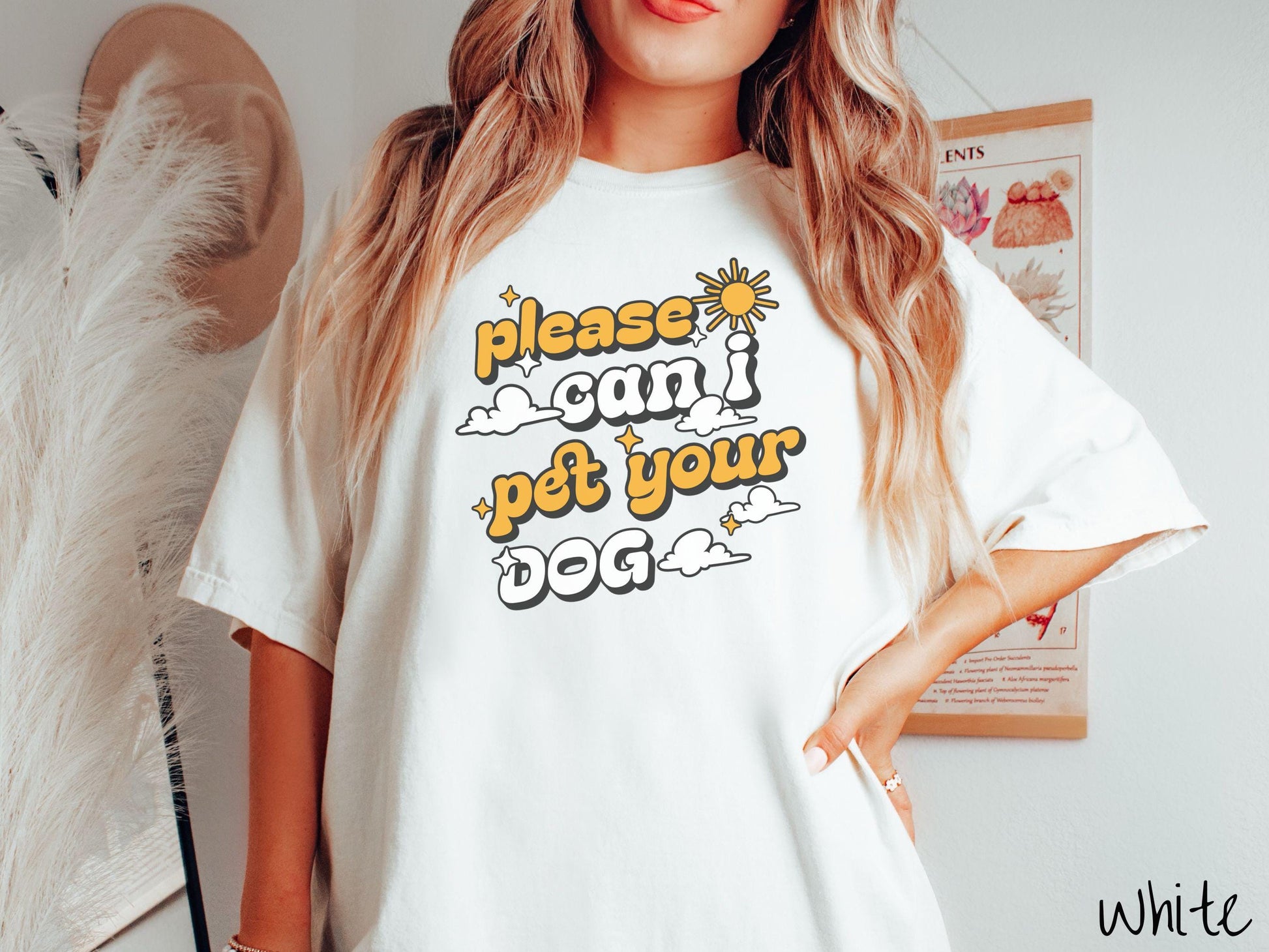 A vintage Comfort Colors t-shirt perfect for dog lovers who just can’t resist asking, “Please, can I pet your dog?” Featuring this fun phrase in orange and white font, this sweatshirt is a must-have for anyone who loves petting every pup they see.