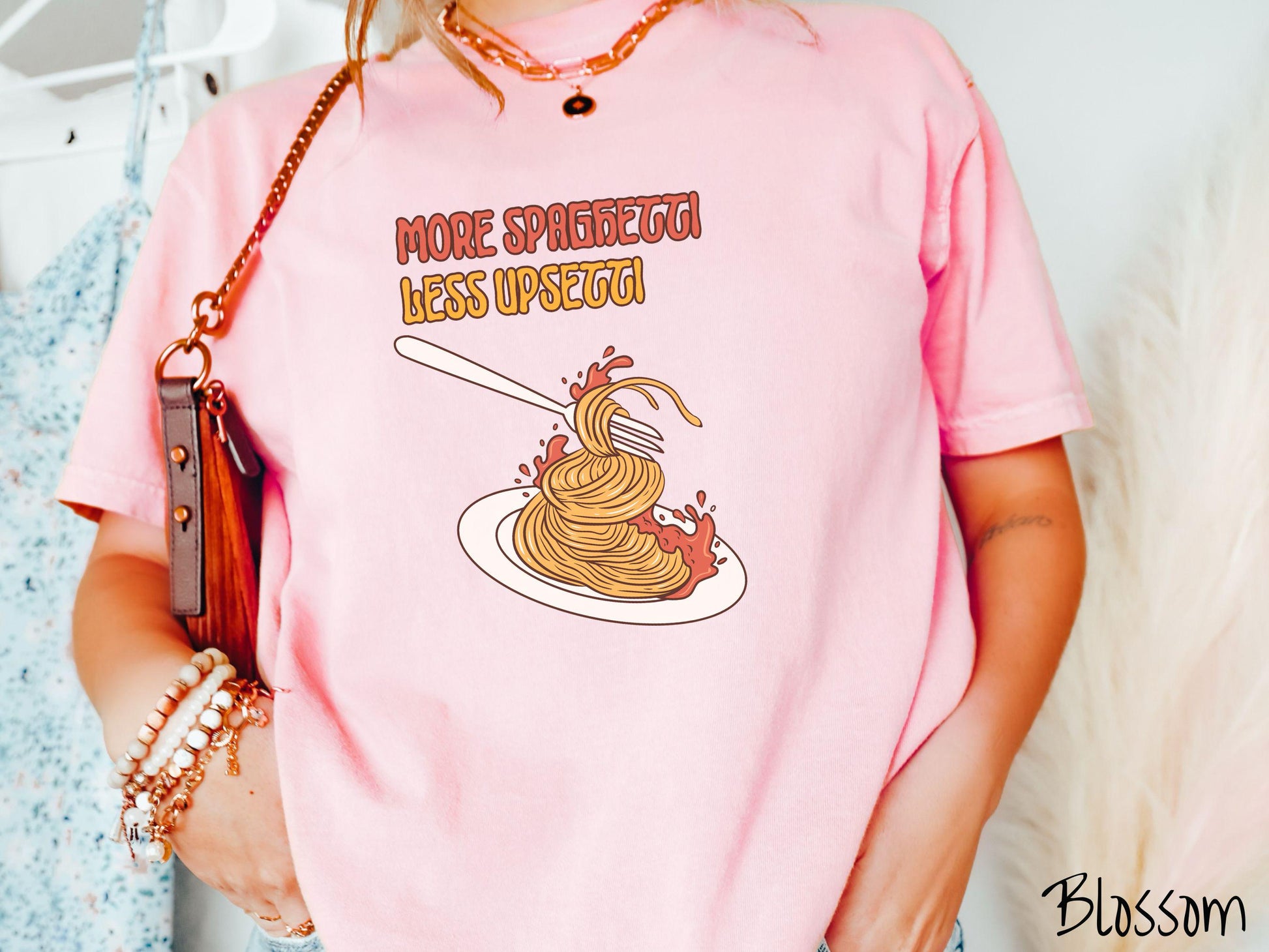 Retro More Spaghetti Less Upsetti Comfort Colors Shirt, Pun Food Tee, Italian Food Gift T-Shirt, Funny Pasta Tee, Punny Tee