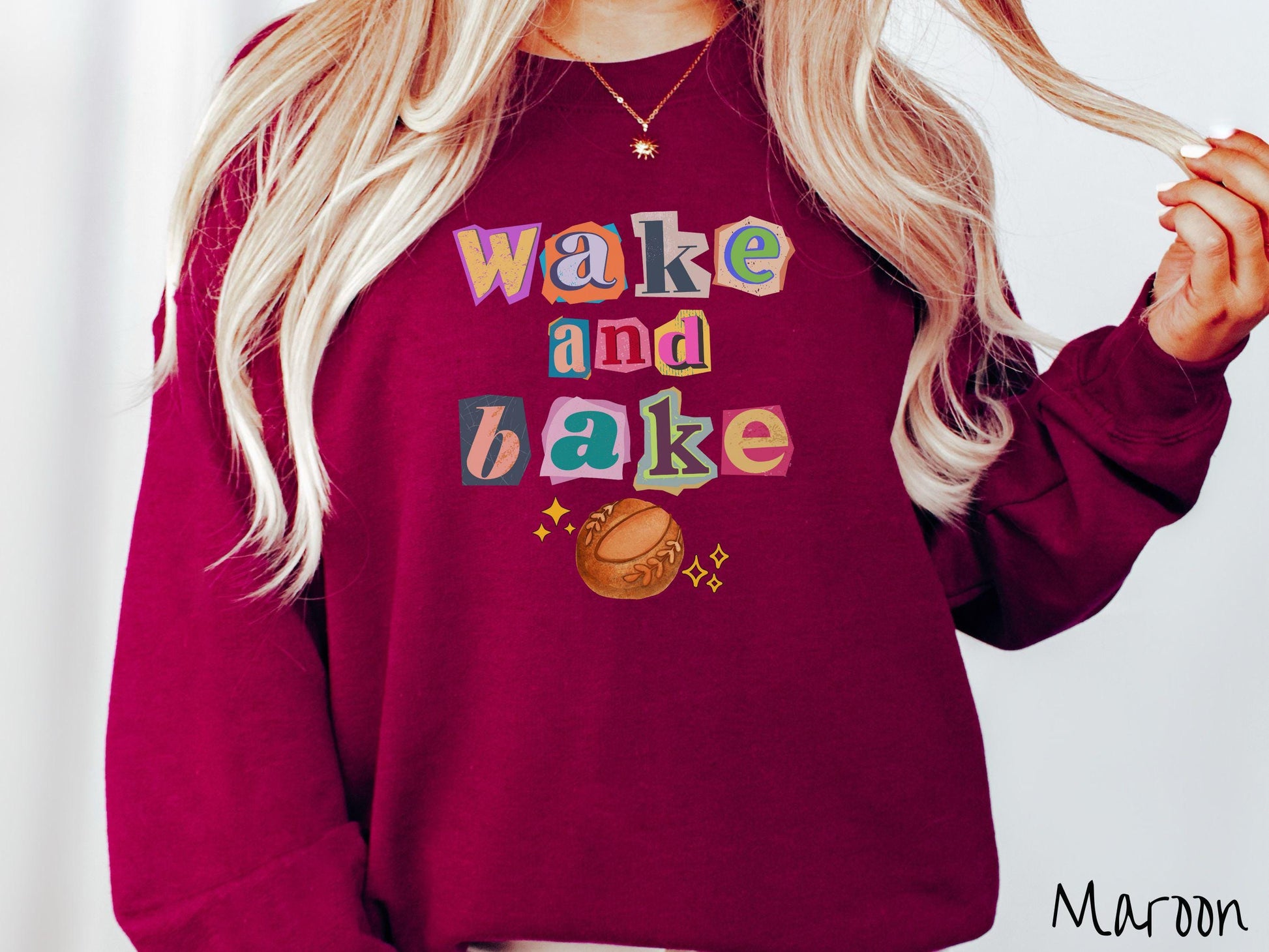 The Wake and Bake Sourdough Scrapbook Letters Sweatshirt, Baked Goods Sweater, Foodie Gift, Pun Shirt, Sourdough Starter, Magazine Cutout
