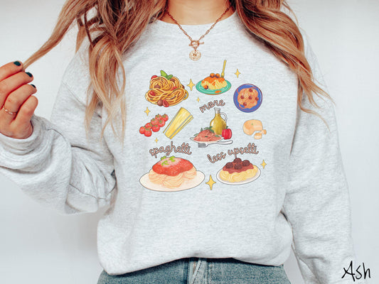 The More Spaghetti Less Upsetti Food Grid Sweatshirt, Carbohydrates Sweater, Italian Food Shirt, Funny Pasta Pun Sweatshirt, Foodie Gift