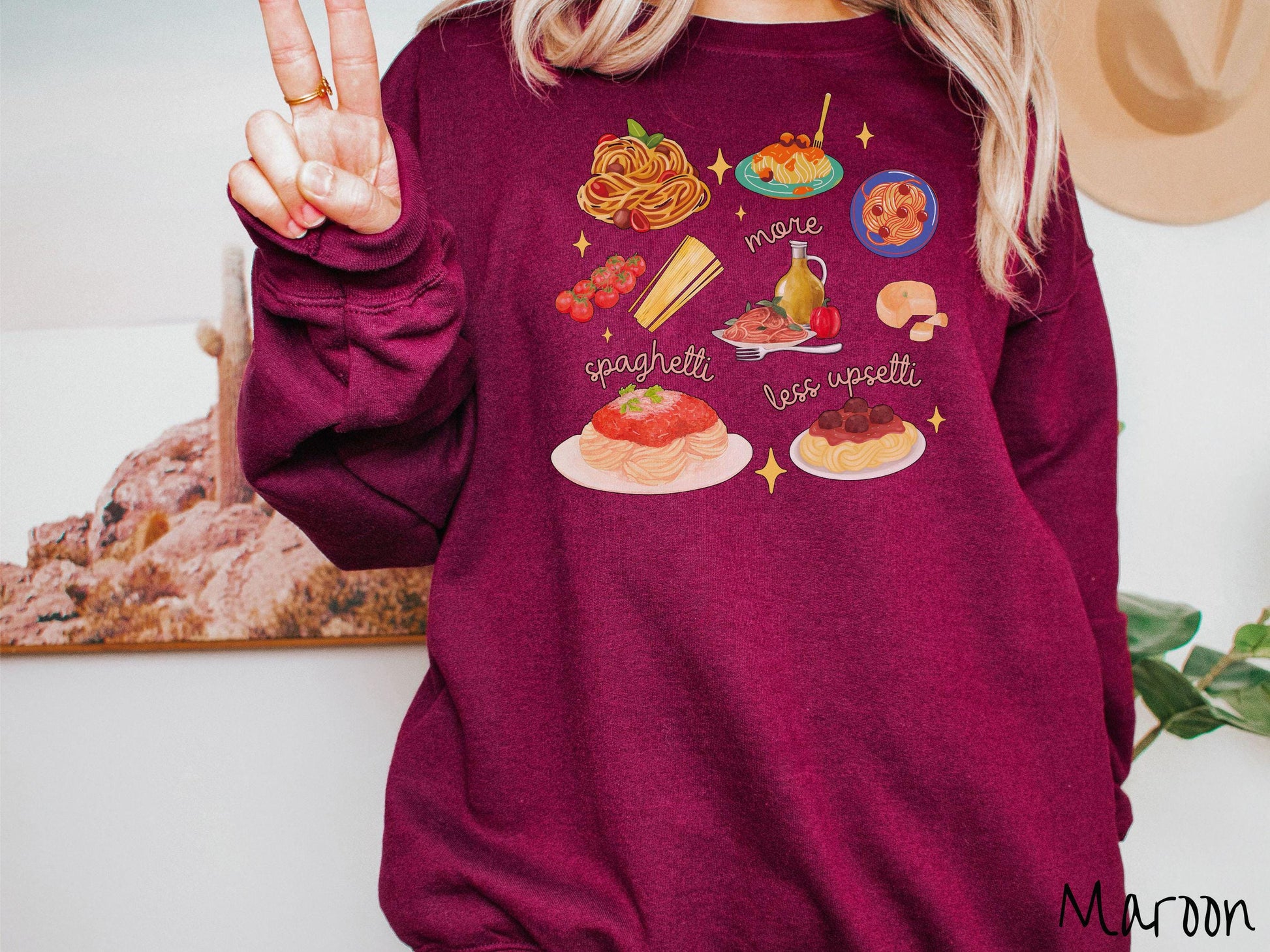 The More Spaghetti Less Upsetti Food Grid Sweatshirt, Carbohydrates Sweater, Italian Food Shirt, Funny Pasta Pun Sweatshirt, Foodie Gift