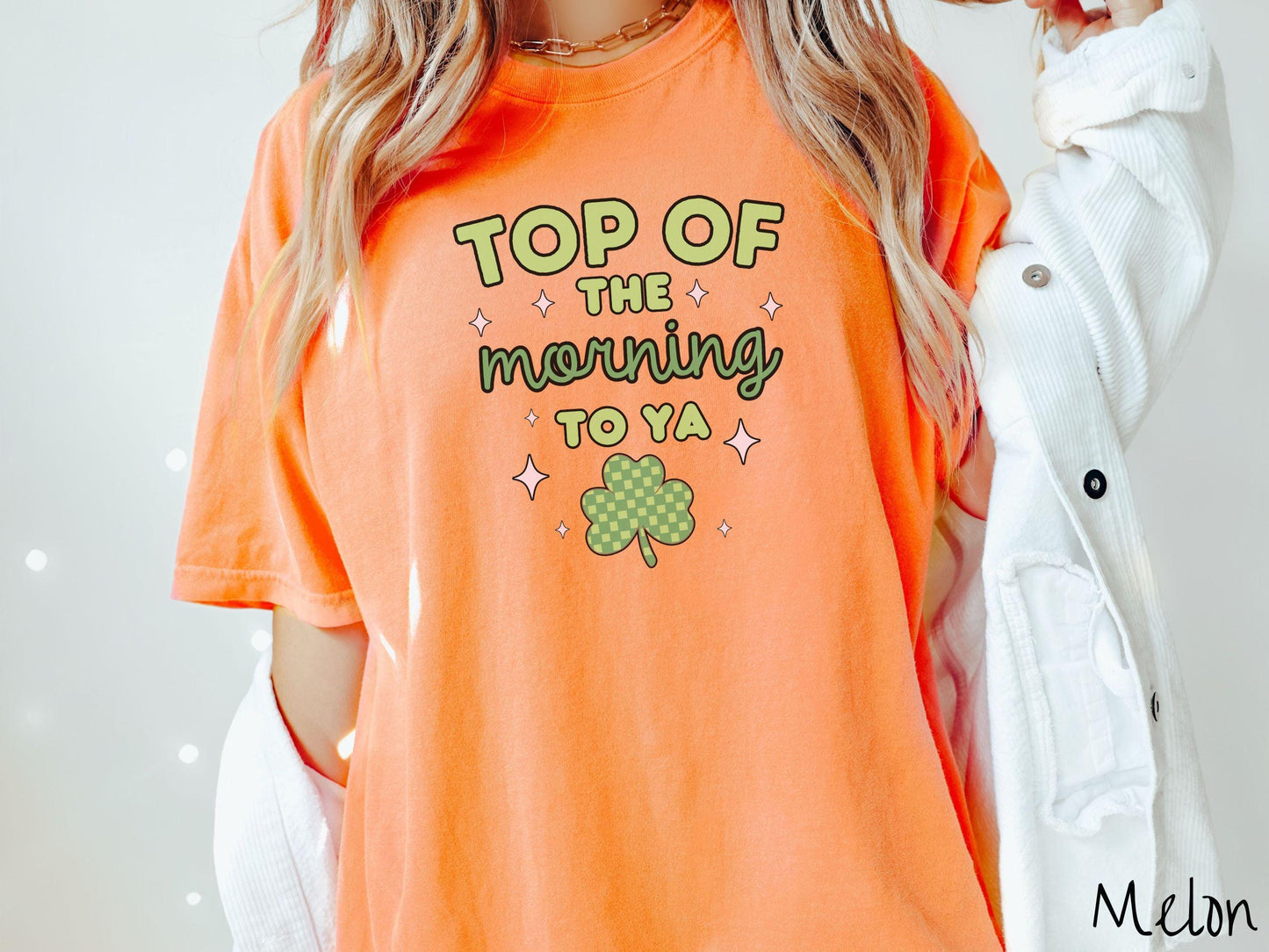 Top of the Morning to Ya Comfort Colors Shirt, St Patty's Day Festive Tee, Shamrock Shirt, Checkered Shamrock, Retro Saint Patrick's Day