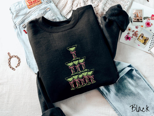 St Patrick's Day Espresso Martini Tower Sweatshirt, Girly Coquette Bows and Ribbons, Sweater for St Patty's Day, Day Drinking