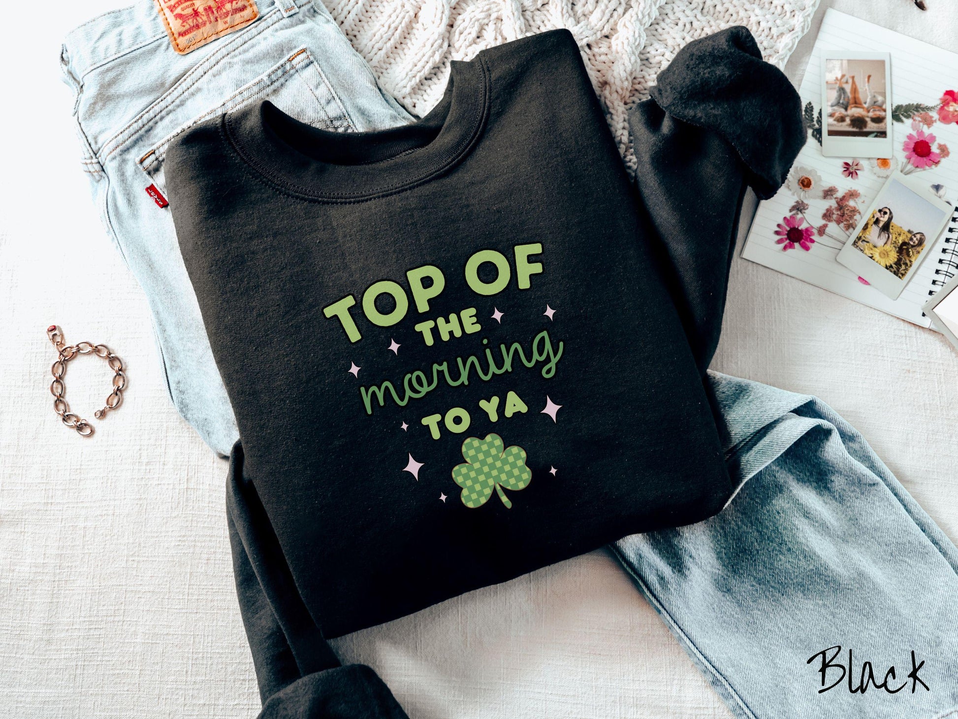 Top of the Morning to Ya St Patrick's Day Sweatshirt, Shamrock Green Sweater, Retro St Patty's Day Shirt, Girly Colorful St Patrick's Day
