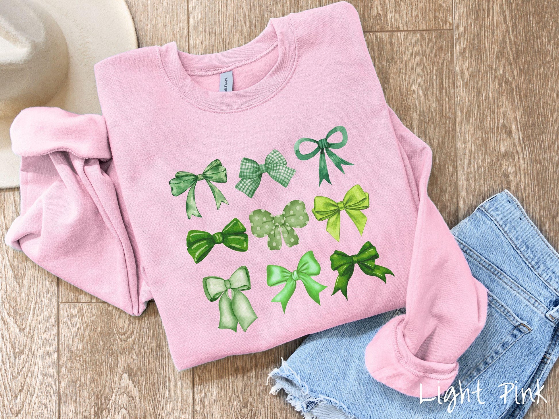 St. Patrick's Day Bow Grid Sweatshirt, Coquette Bows Green, St Patty's Day Girly Sweater, Fun Ribbons Bows Shirt, Irish Sweatshirt