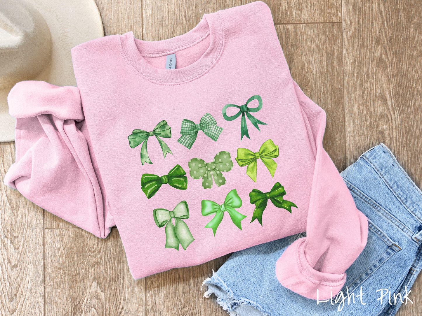 St. Patrick's Day Bow Grid Sweatshirt, Coquette Bows Green, St Patty's Day Girly Sweater, Fun Ribbons Bows Shirt, Irish Sweatshirt