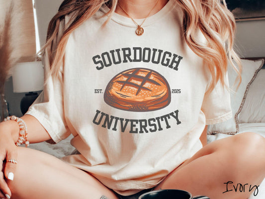 Varsity Sourdough University Comfort Colors Shirt, Pun Sourdough Tee, Bread Maker Gift T-Shirt, Funny Baking Tee, Homesteading