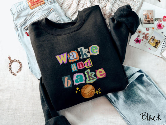 The Wake and Bake Sourdough Scrapbook Letters Sweatshirt, Baked Goods Sweater, Foodie Gift, Pun Shirt, Sourdough Starter, Magazine Cutout