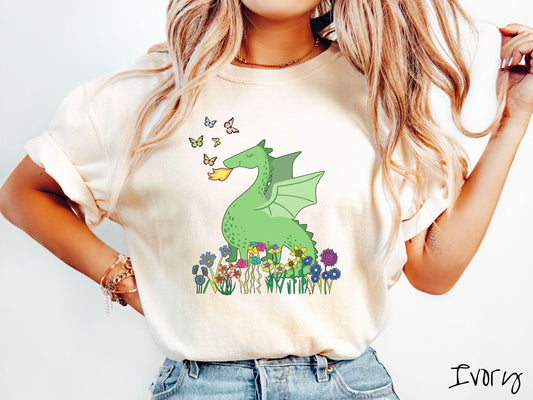 The Botanical Cute Dragon Comfort Colors Shirt, Fantasy Book Tee, Romantasy Gift T-Shirt, Bookish Dragon Tee, Fantasy World