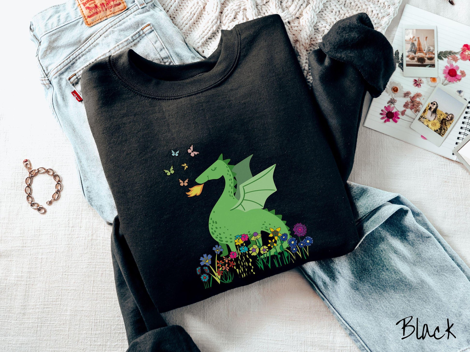 The Boho Floral Dragon Sweatshirt, Fantasy Book Tee, Romantasy Gift T-Shirt, Bookish Dragon Tee, Dragon Pun Tee