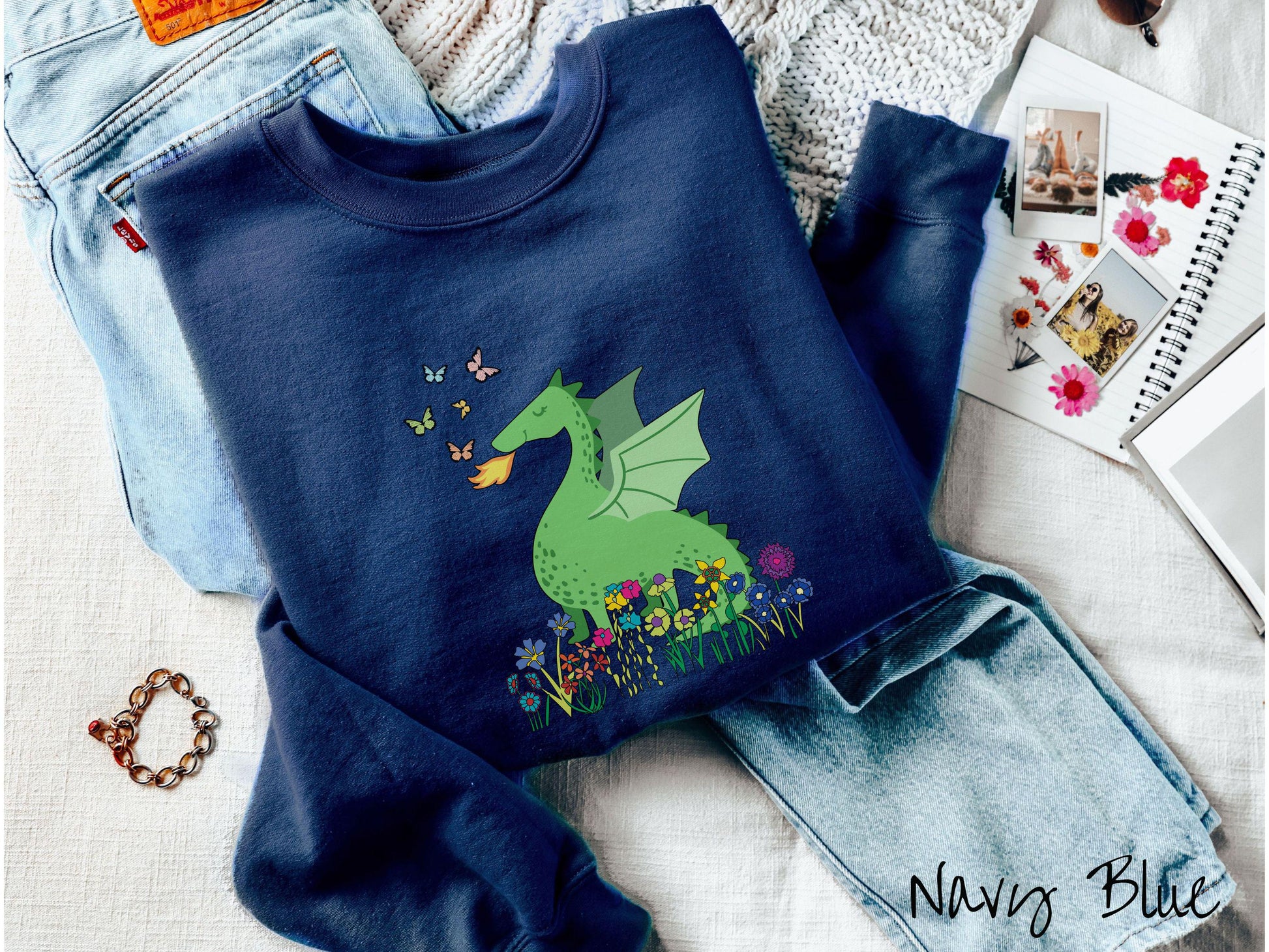 The Boho Floral Dragon Sweatshirt, Fantasy Book Tee, Romantasy Gift T-Shirt, Bookish Dragon Tee, Dragon Pun Tee