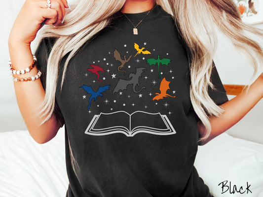 The Dragon Riders Open Book Comfort Colors Shirt, Fantasy Book Tee, Romantasy Gift T-Shirt, Bookish Dragon Tee, Fantasy World Tee