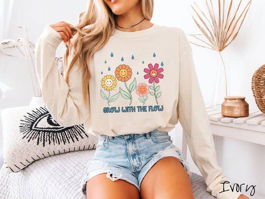 The Grow with the Flow Comfort Colors Long Sleeve Shirt, The Best Garden LoversTee Shirt Gift for Her!