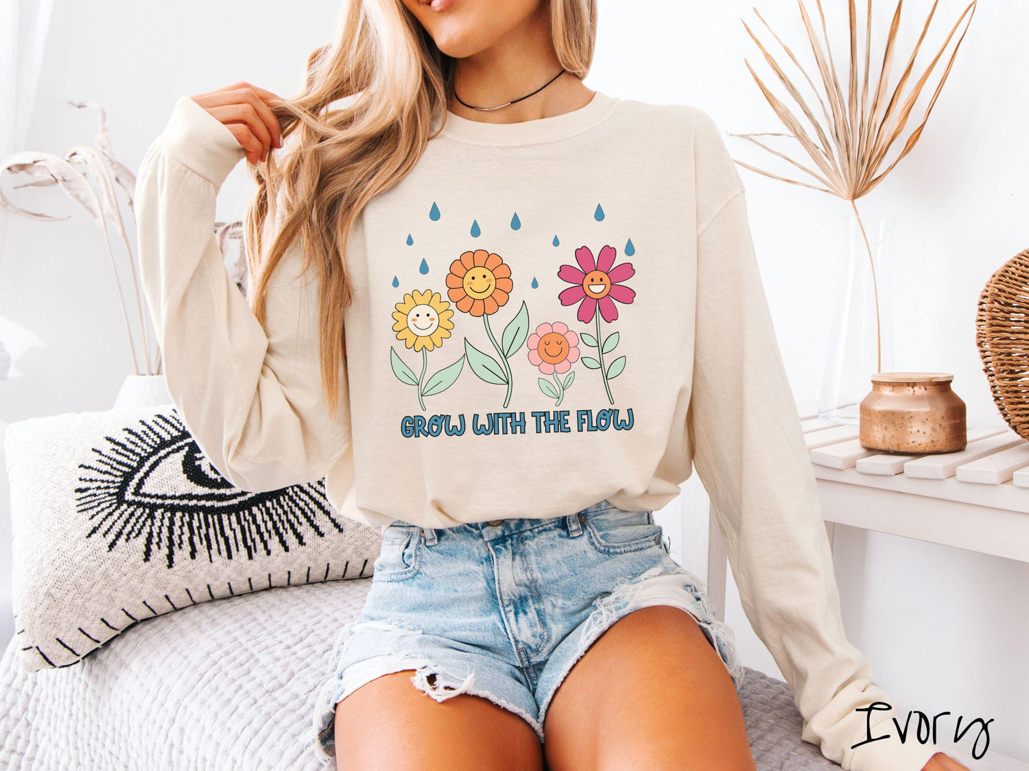 The Grow with the Flow Comfort Colors Long Sleeve Shirt, The Best Garden LoversTee Shirt Gift for Her!