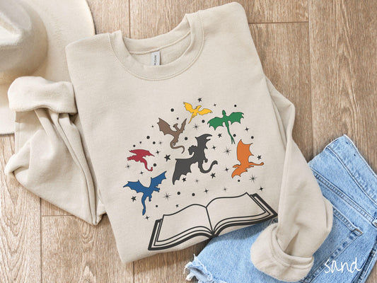 The Dragon Riders Magic Book Sweatshirt, Fantasy Book Tee, Romantasy Gift T-Shirt, Bookish Dragon Tee, Fantasy World Tee