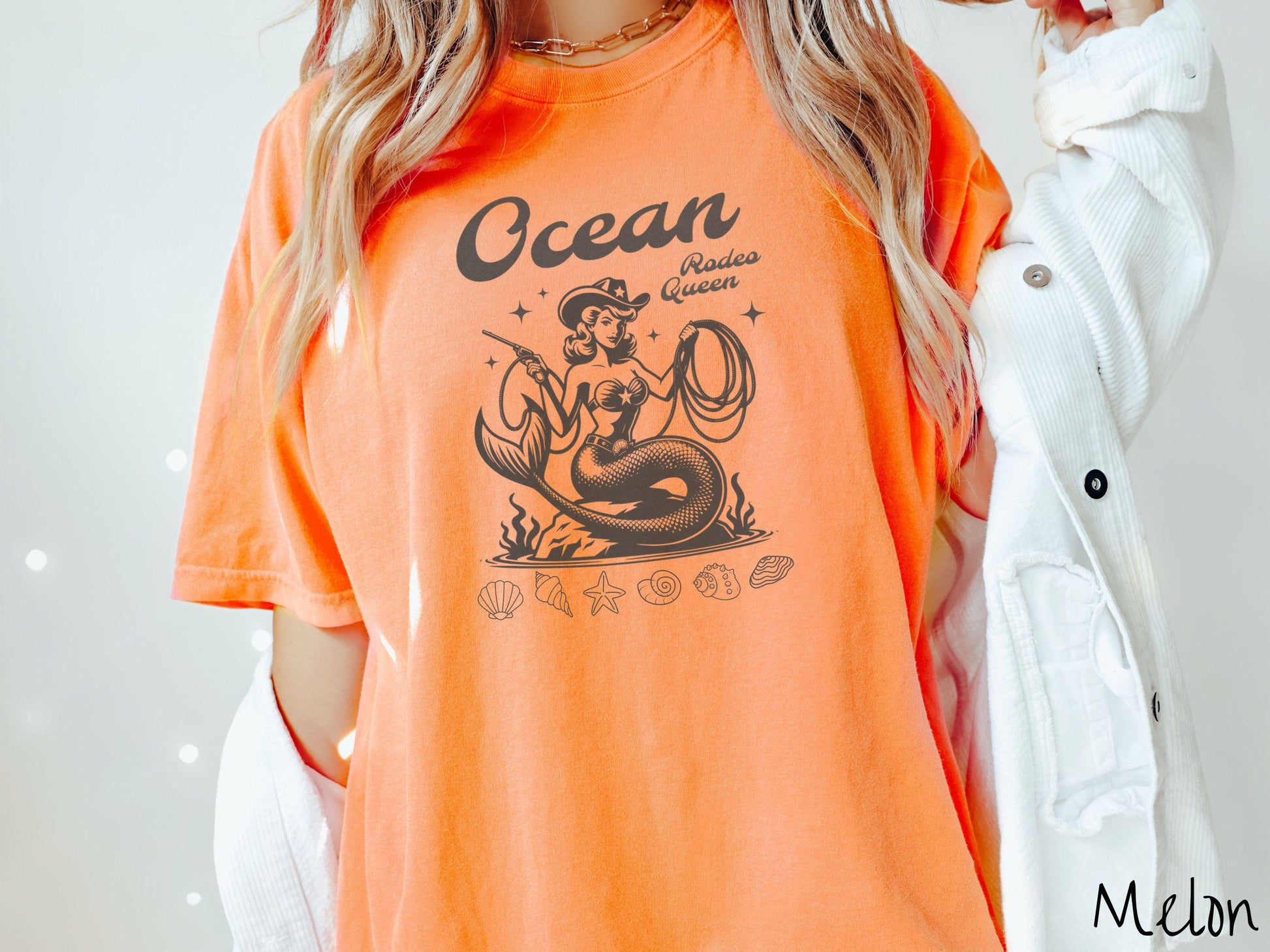 The Vintage Ocean Rodeo Queen Comfort Colors Shirt, Cowboy Mermaid Tee, Nautical Tee-Shirt, Western Nautical Shirt
