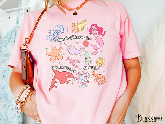 The Retro Summer Occupational Therapy Comfort Colors Shirt, Nautical Tee-shirt, Making Waves Tee, OT Gift, Under The Sea