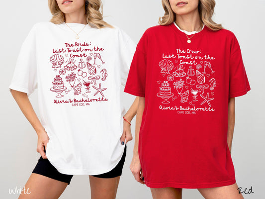 The Last Toast on the Coast Comfort Colors Shirt Custom, Nautical Bachelorette Shirt, Nautical Bride, Personalize Bach Party Shirt