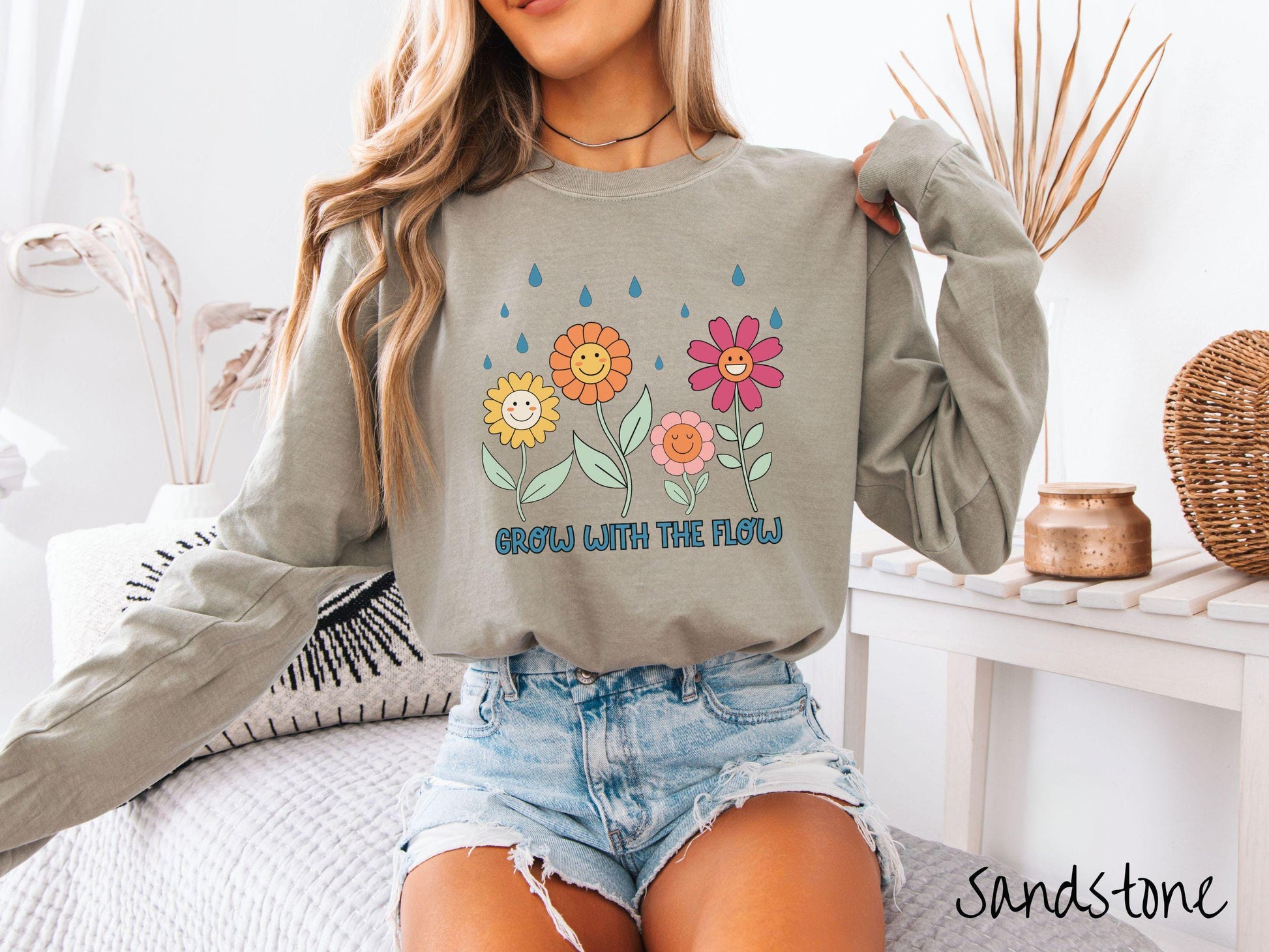 The Grow with the Flow Comfort Colors Long Sleeve Shirt, The Best Garden LoversTee Shirt Gift for Her!