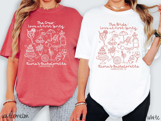 The Custom Love at First Spritz Bachelorette Party Comfort Colors Shirt Custom, Aperol Bride, Personalize Bach Party Shirt, Bridal Tee