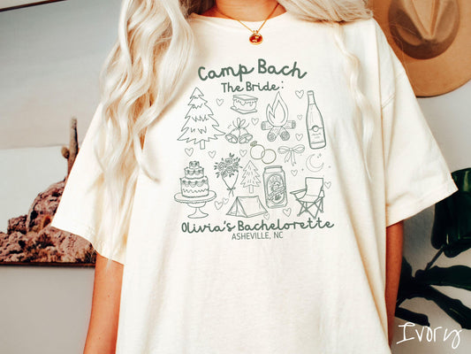 The Custom Camp Bach Bachelorette Party Comfort Colors Shirt Custom, Camping Bride, Personalize Bach Party Shirt, Bridal Tee, Glamping Party