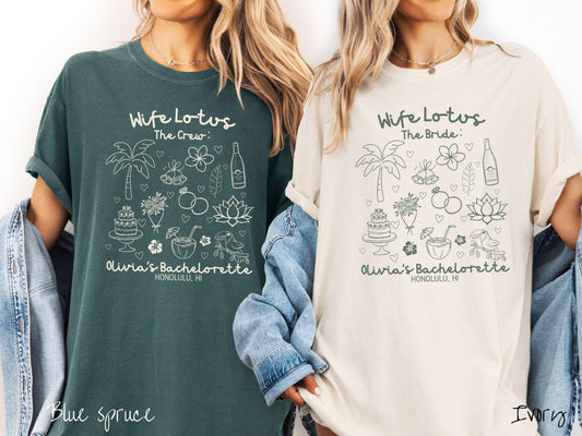 The Custom Wife Lotus Bachelorette Party Comfort Colors Shirt, Tropical Bachelorette, Personalize Bach Party Shirt, Bridal Tee