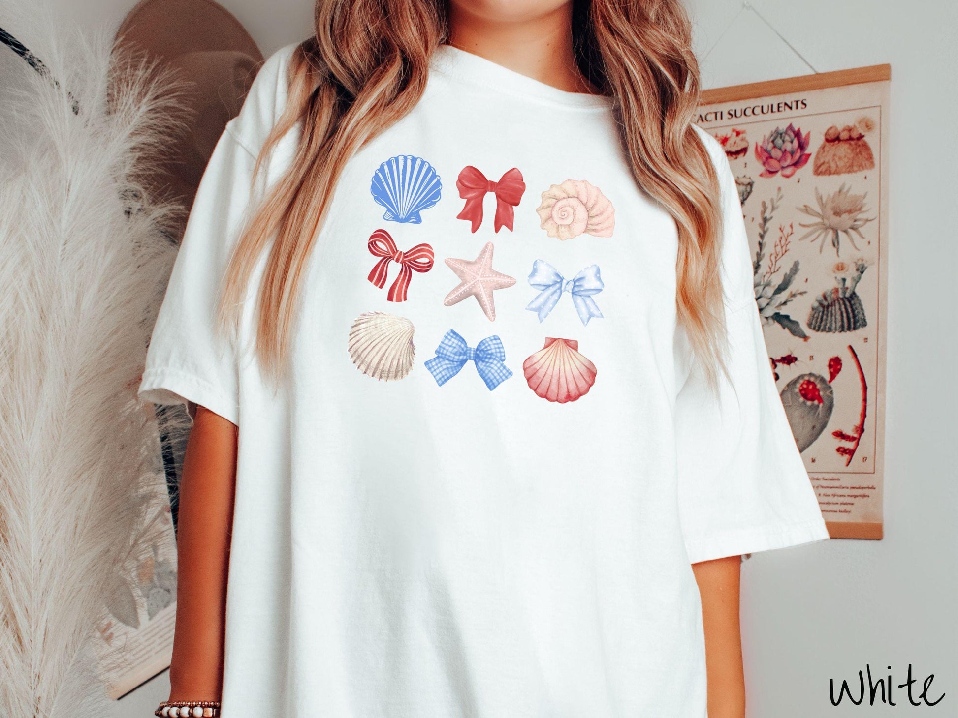 The USA Coastal Coquette Grid Comfort Colors Shirt, Summer Tee, Nautical Tee-Shirt, Fourth of July Shirt