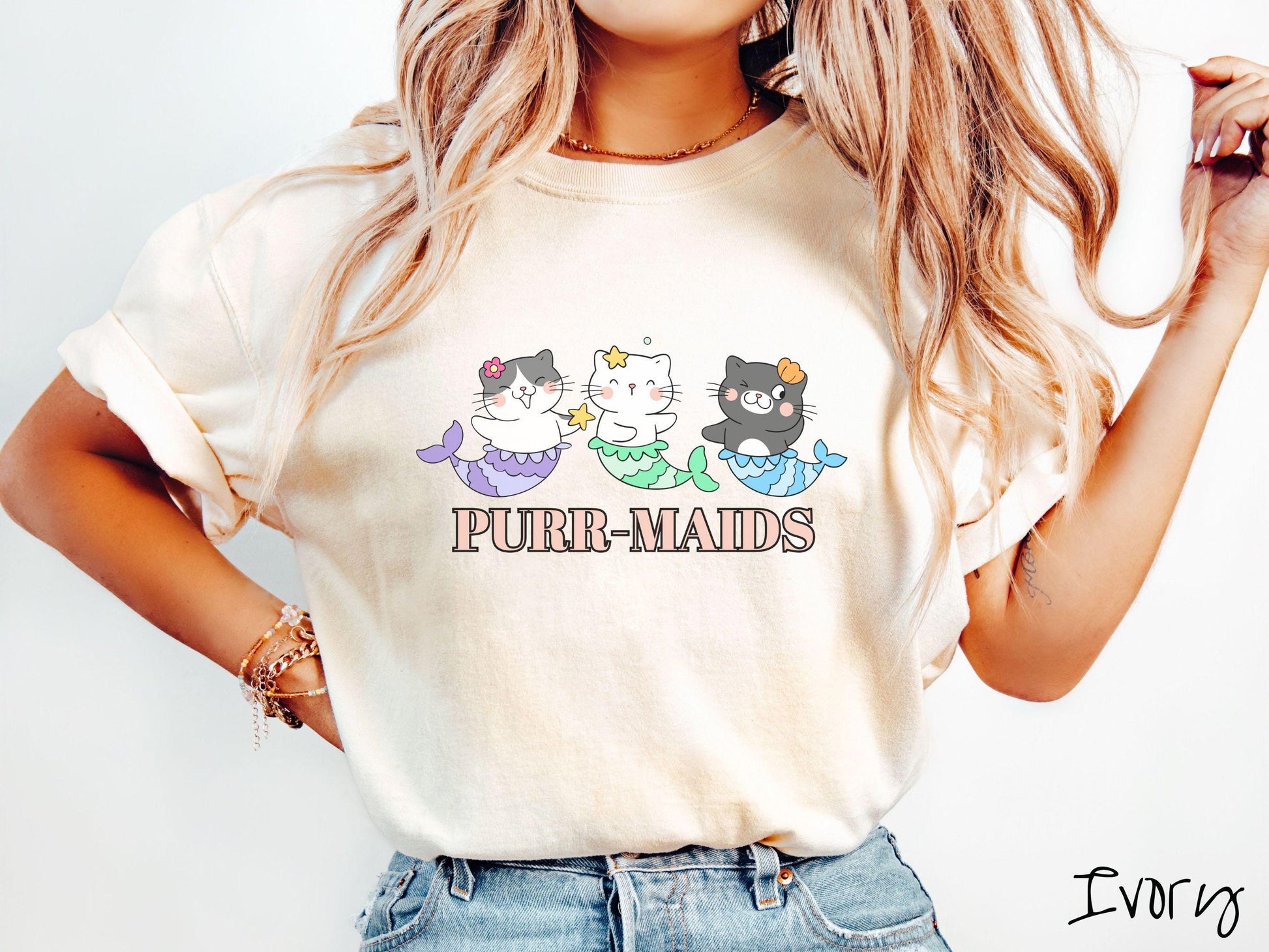 The Purr-Maid Cat Comfort Colors Shirt, Nautical Tee-shirt, Mermaid Cats, Cat Owner Gift, Kitty Pun
