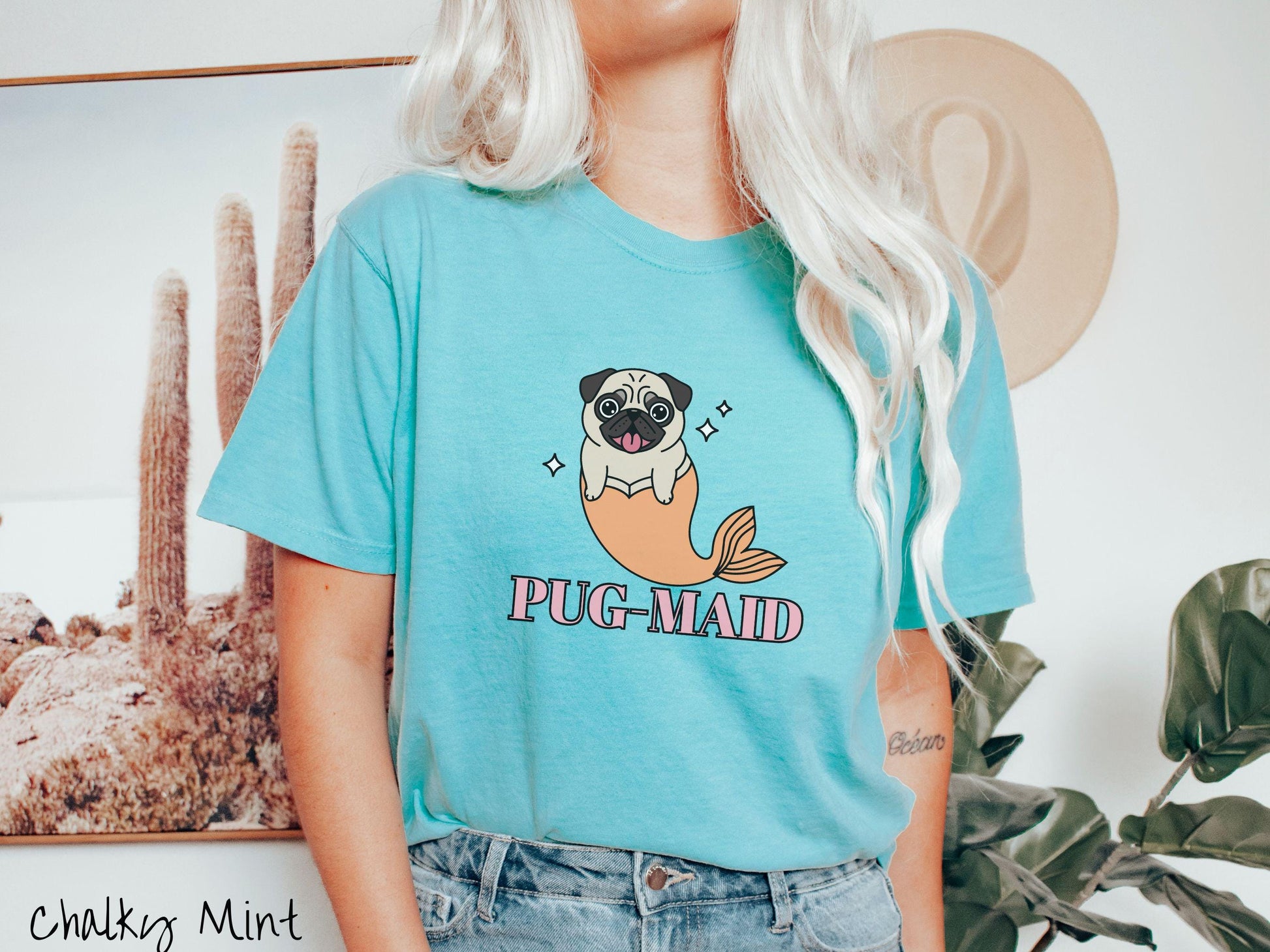 The Pug-Maid Dog Comfort Colors Shirt, Nautical Tee-shirt, Mermaid Dogs, Pug Owner Gift, Puppy Pun